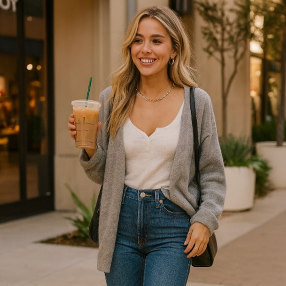BRANDY MELVILLE Caroline Grey Wool Open Front Cardigan - Picture 1 of 10